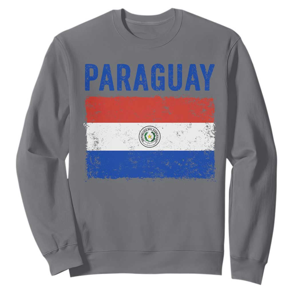 Vintage Paraguay Flag Distressed Paraguayan Pride Patriotic Soccer Fan Graphic Sweatshirt TS10 Charcoal Print Your Wear