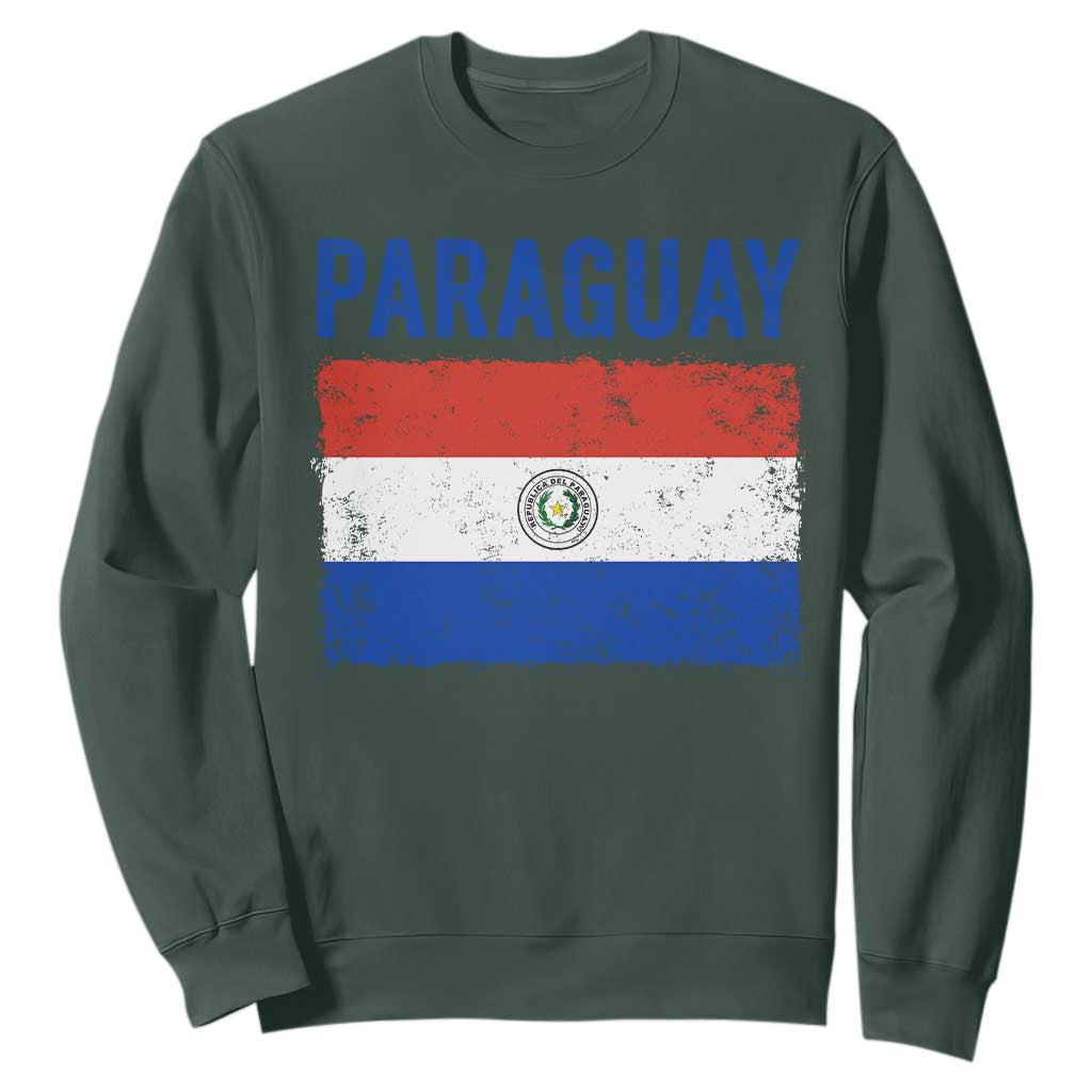 Vintage Paraguay Flag Distressed Paraguayan Pride Patriotic Soccer Fan Graphic Sweatshirt TS10 Dark Forest Green Print Your Wear