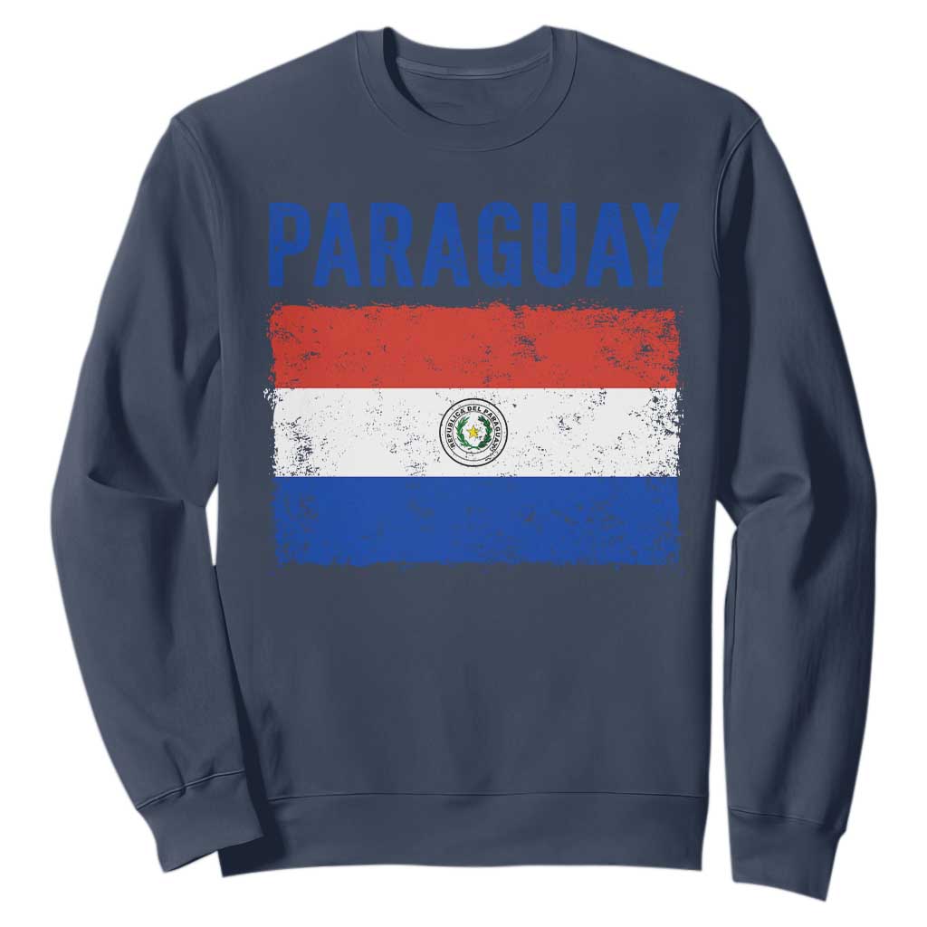 Vintage Paraguay Flag Distressed Paraguayan Pride Patriotic Soccer Fan Graphic Sweatshirt TS10 Navy Print Your Wear