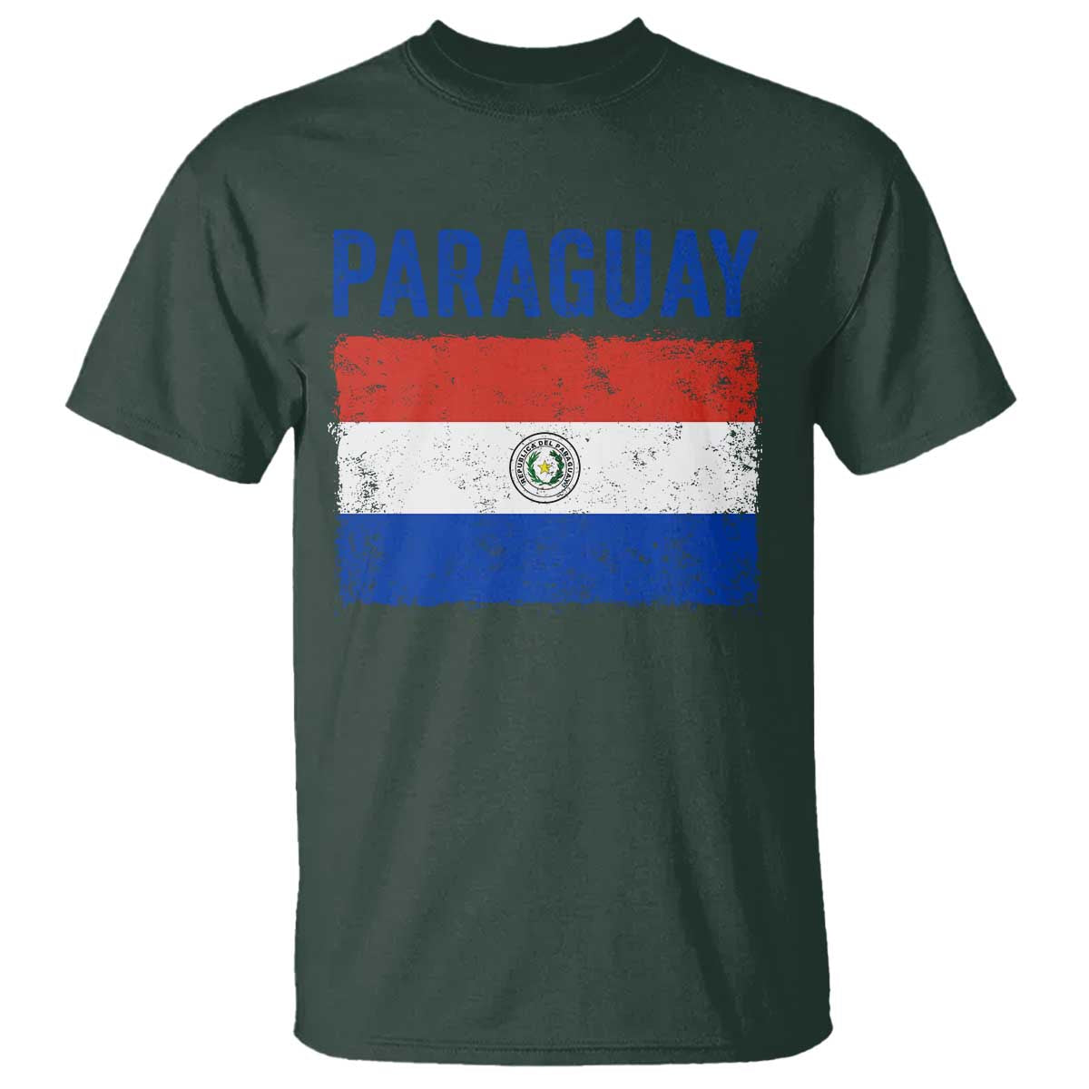 Vintage Paraguay Flag Distressed Paraguayan Pride Patriotic Soccer Fan Graphic T Shirt TS10 Dark Forest Green Print Your Wear