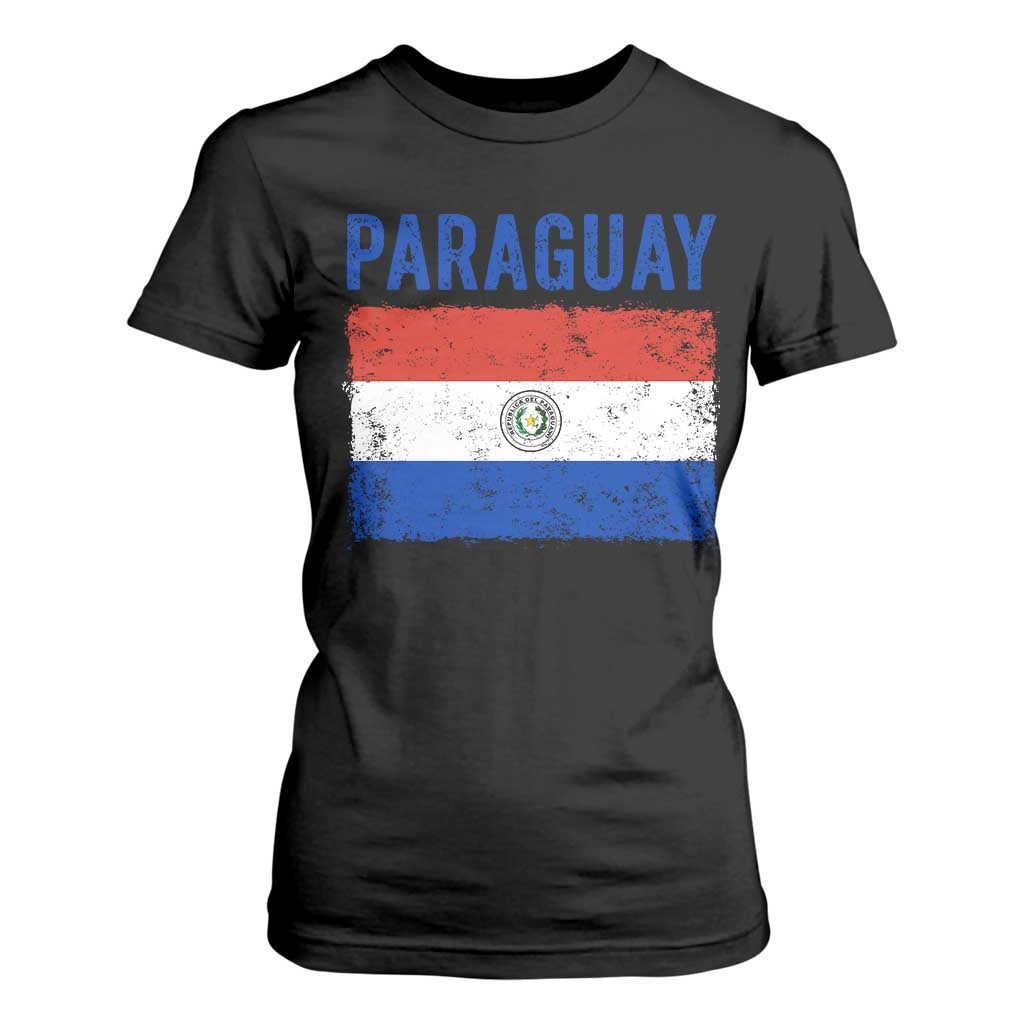 Vintage Paraguay Flag Distressed Paraguayan Pride Patriotic Soccer Fan Graphic T Shirt For Women TS10 Black Print Your Wear