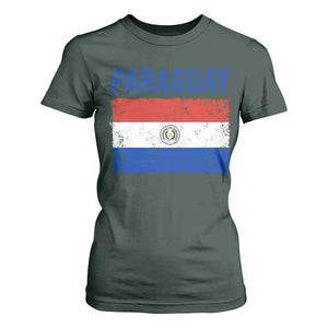 Vintage Paraguay Flag Distressed Paraguayan Pride Patriotic Soccer Fan Graphic T Shirt For Women TS10 Dark Forest Green Print Your Wear