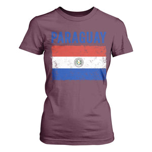Vintage Paraguay Flag Distressed Paraguayan Pride Patriotic Soccer Fan Graphic T Shirt For Women TS10 Maroon Print Your Wear
