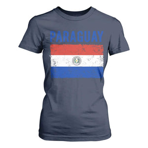 Vintage Paraguay Flag Distressed Paraguayan Pride Patriotic Soccer Fan Graphic T Shirt For Women TS10 Navy Print Your Wear