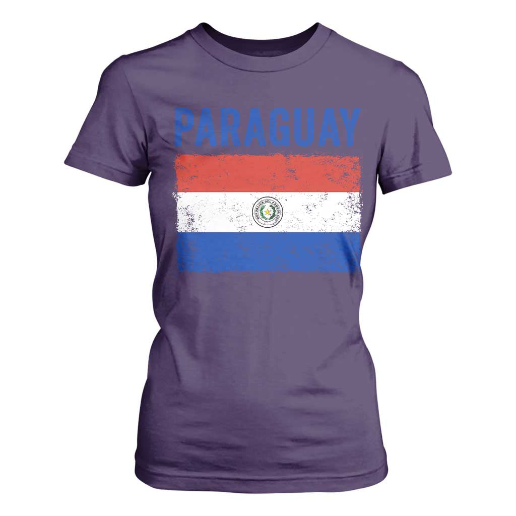 Vintage Paraguay Flag Distressed Paraguayan Pride Patriotic Soccer Fan Graphic T Shirt For Women TS10 Purple Print Your Wear
