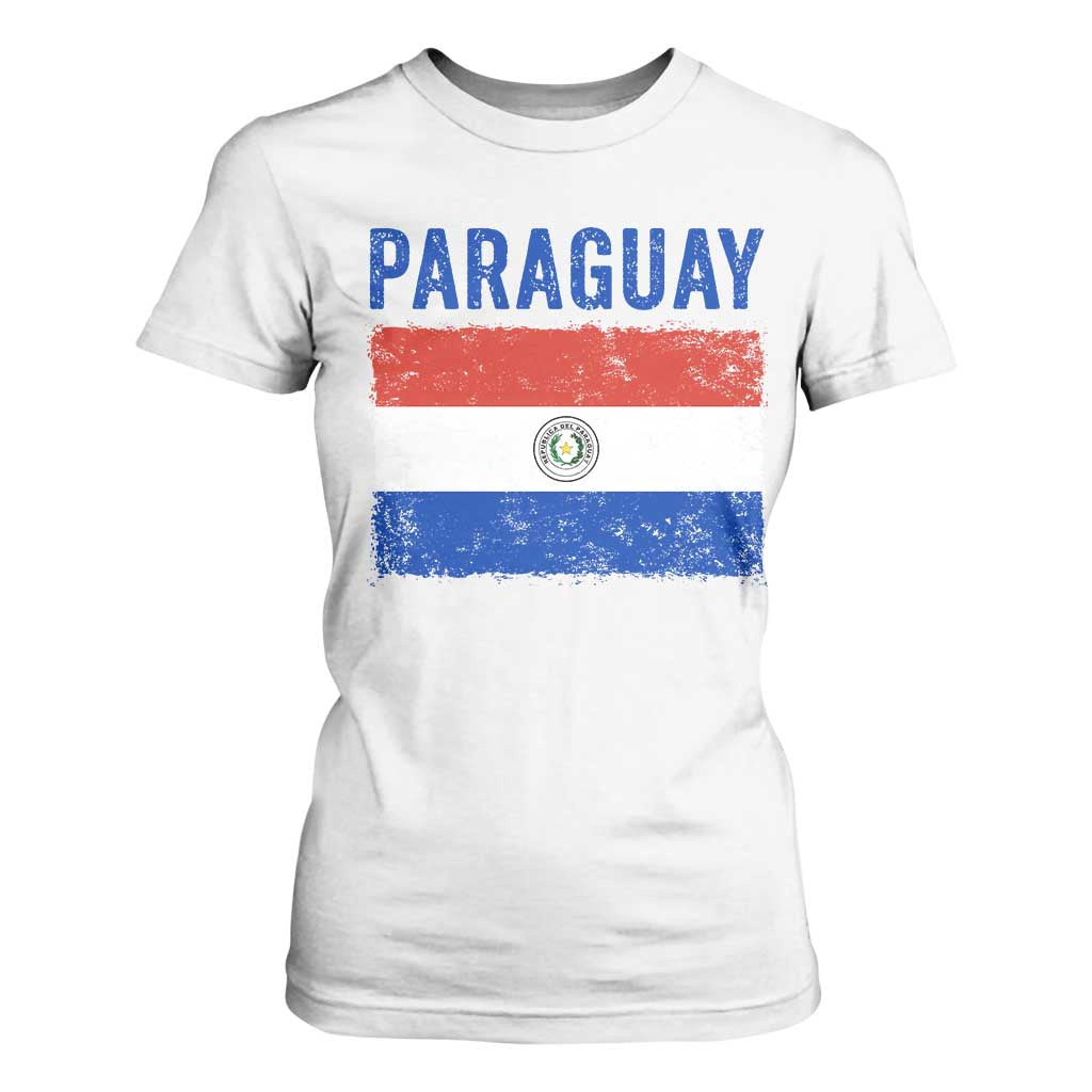 Vintage Paraguay Flag Distressed Paraguayan Pride Patriotic Soccer Fan Graphic T Shirt For Women TS10 White Print Your Wear
