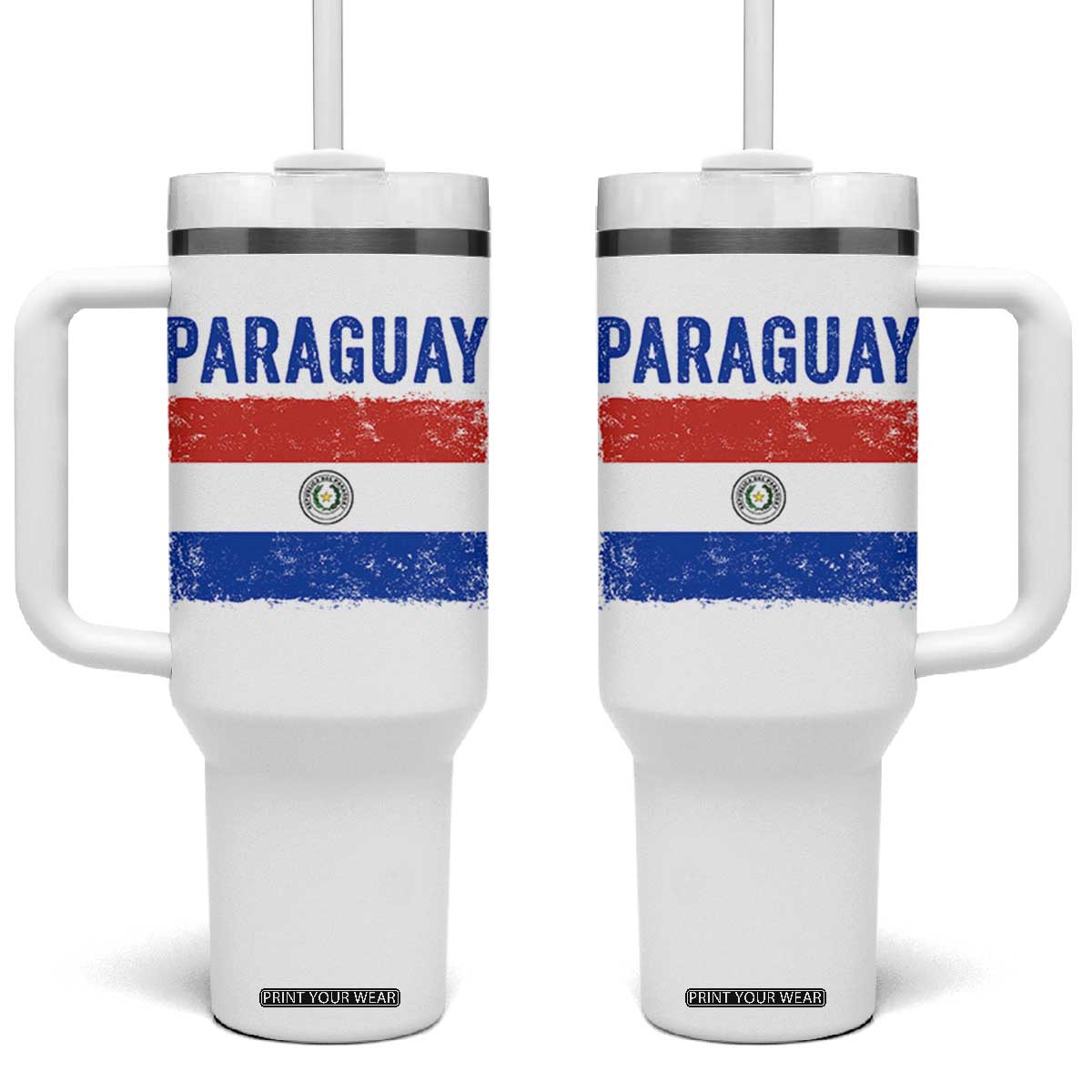 Vintage Paraguay Flag Distressed Paraguayan Pride Patriotic Soccer Fan Graphic Tumbler With Handle TS10 One Size: 40 oz White Print Your Wear