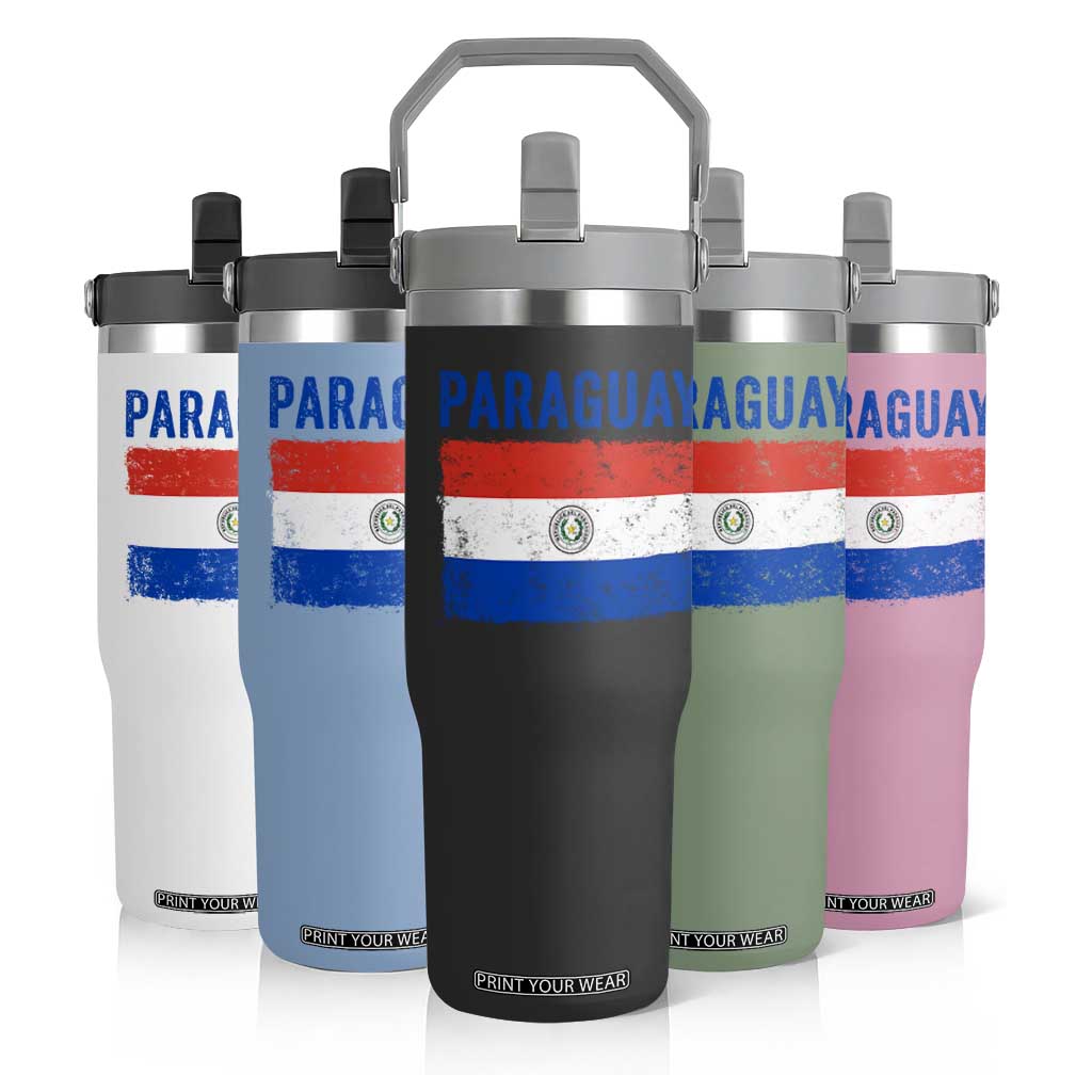 Vintage Paraguay Flag Distressed Paraguayan Pride Patriotic Soccer Fan Graphic Flip Straw Tumbler TS10 Print Your Wear
