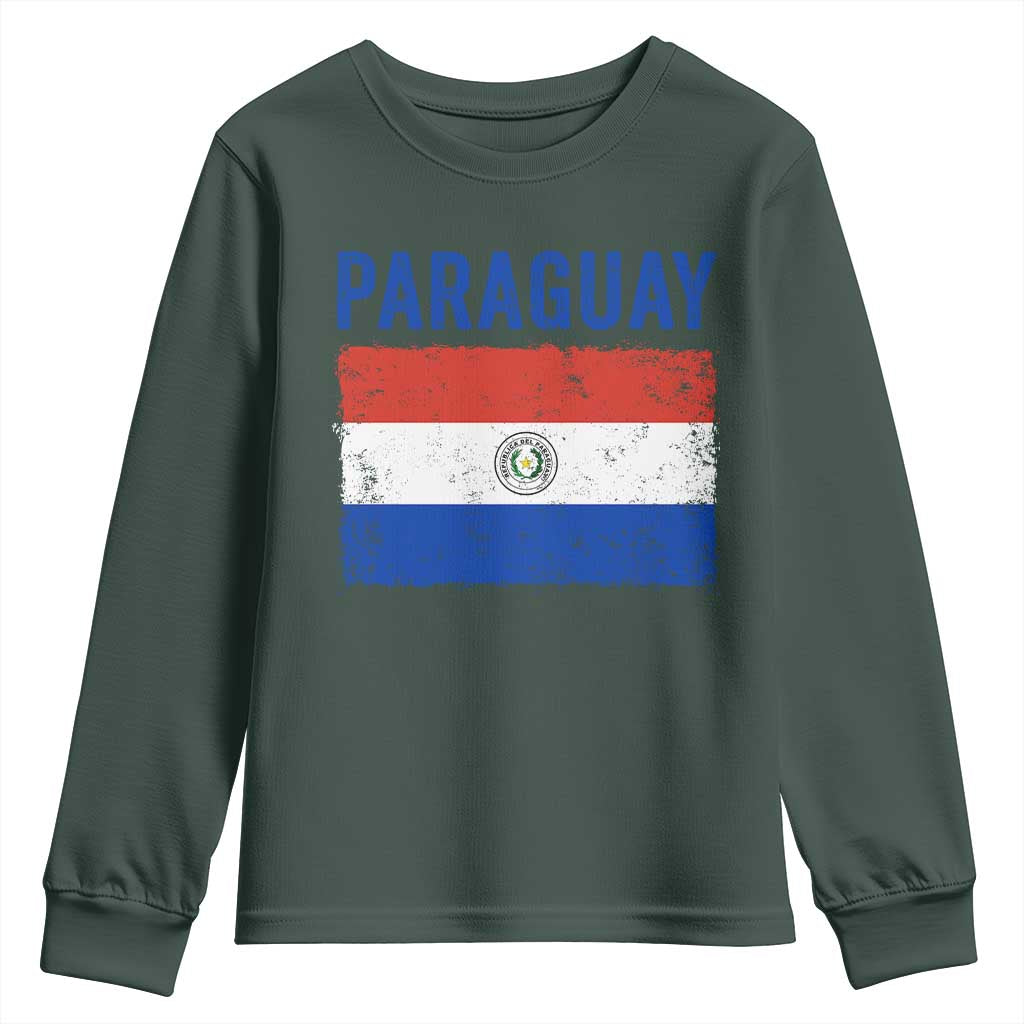 Vintage Paraguay Flag Distressed Paraguayan Pride Patriotic Soccer Fan Graphic Youth Sweatshirt TS10 Dark Forest Green Print Your Wear