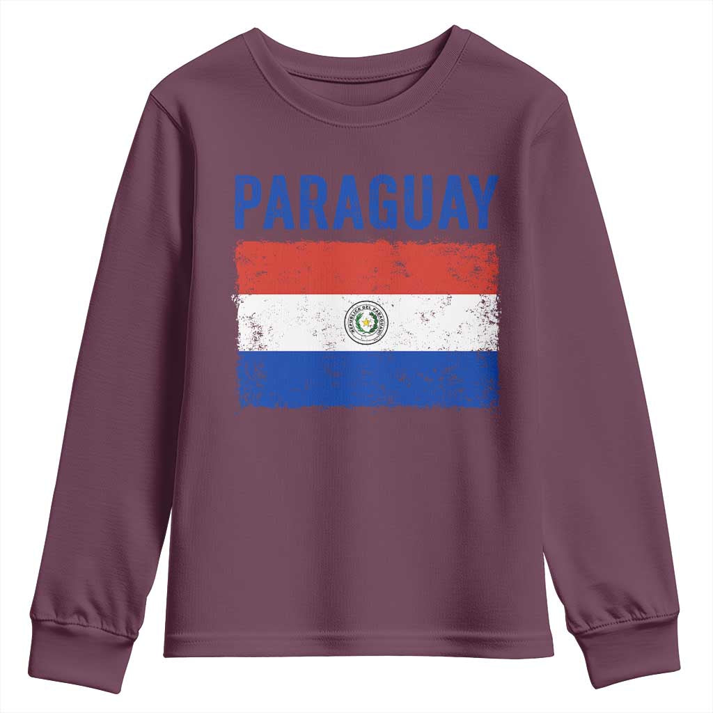 Vintage Paraguay Flag Distressed Paraguayan Pride Patriotic Soccer Fan Graphic Youth Sweatshirt TS10 Maroon Print Your Wear