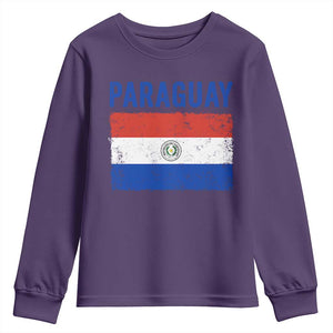 Vintage Paraguay Flag Distressed Paraguayan Pride Patriotic Soccer Fan Graphic Youth Sweatshirt TS10 Purple Print Your Wear