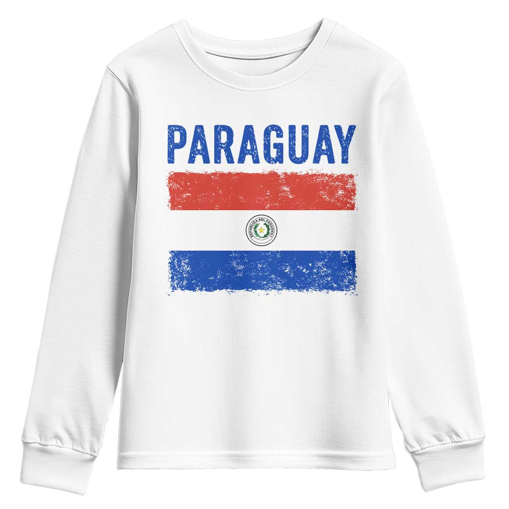 Vintage Paraguay Flag Distressed Paraguayan Pride Patriotic Soccer Fan Graphic Youth Sweatshirt TS10 White Print Your Wear