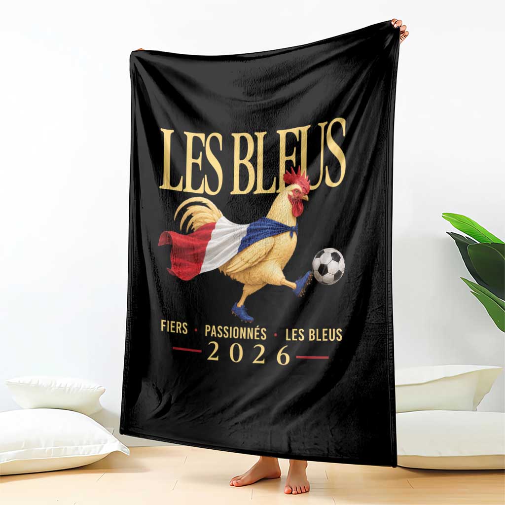 Les Bleus 2026 France Soccer Throw Blanket Rooster Wearing French Flag Patriotic Football Fan Graphic TS10 Print Your Wear