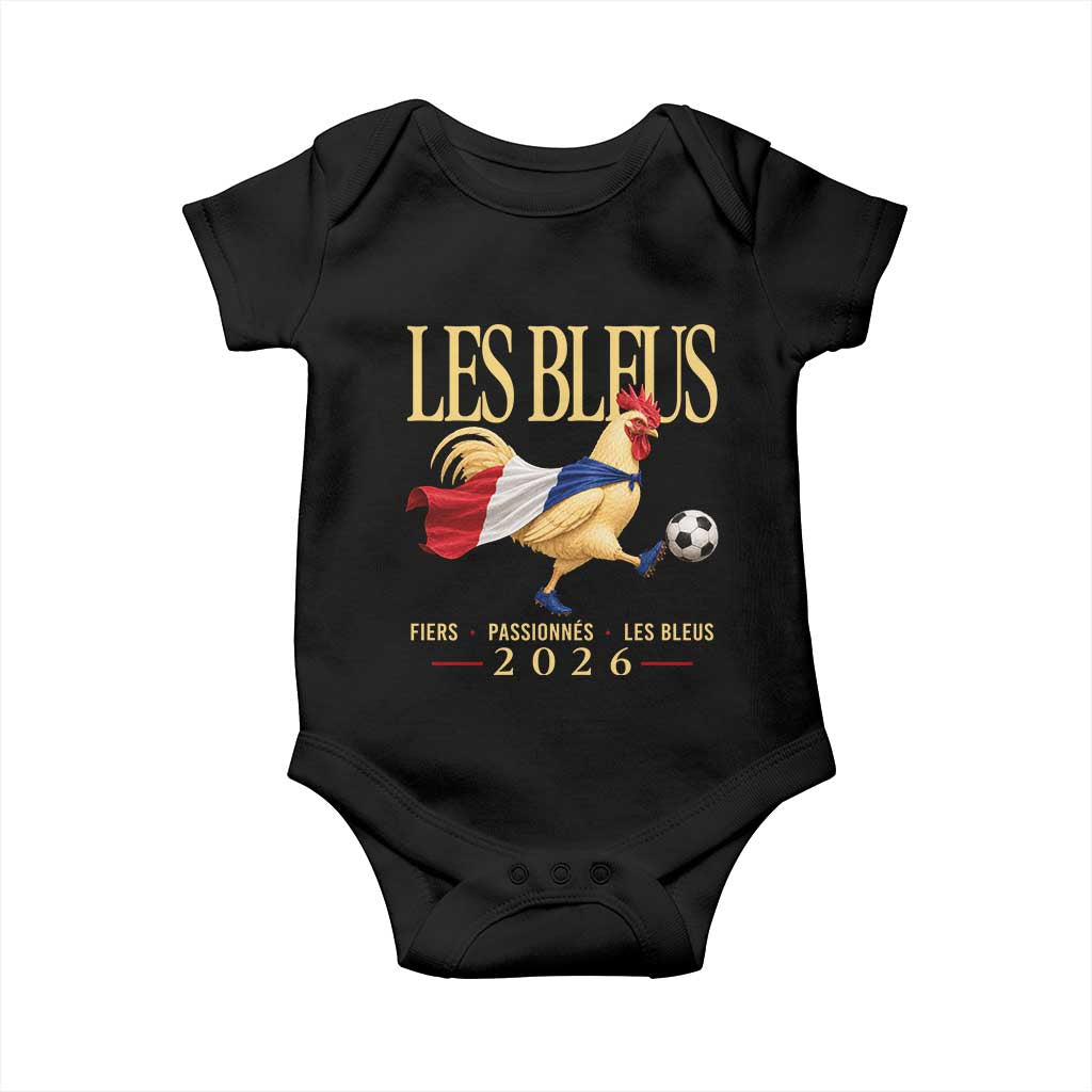 Les Bleus 2026 France Soccer Baby Onesie Rooster Wearing French Flag Patriotic Football Fan Graphic TS10 Black Print Your Wear