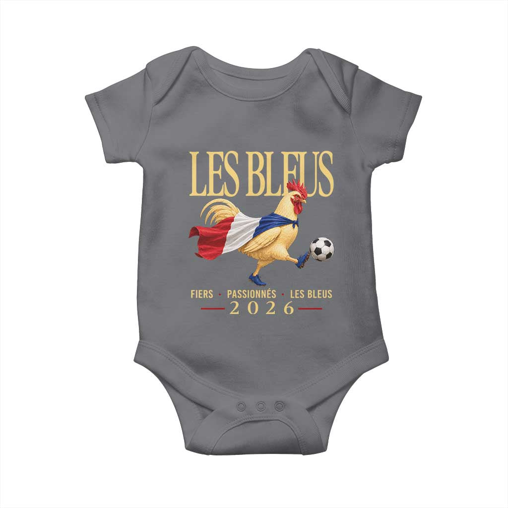 Les Bleus 2026 France Soccer Baby Onesie Rooster Wearing French Flag Patriotic Football Fan Graphic TS10 Charcoal Print Your Wear