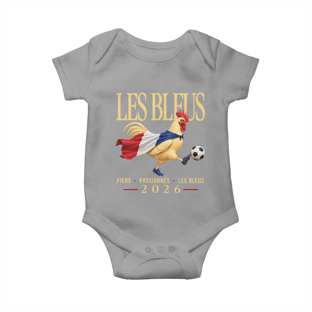 Les Bleus 2026 France Soccer Baby Onesie Rooster Wearing French Flag Patriotic Football Fan Graphic TS10 Sport Gray Print Your Wear