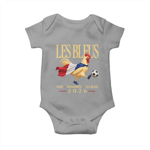 Les Bleus 2026 France Soccer Baby Onesie Rooster Wearing French Flag Patriotic Football Fan Graphic TS10 Sport Gray Print Your Wear