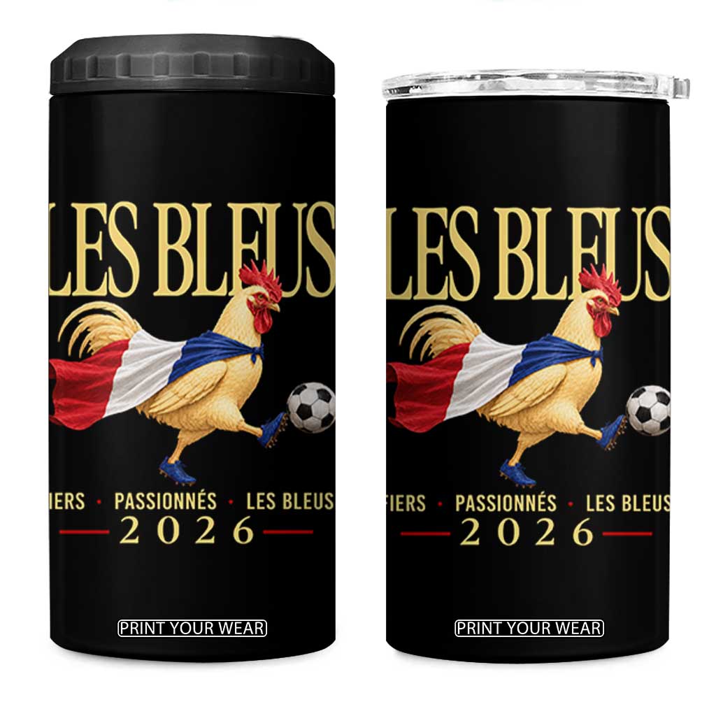 Les Bleus 2026 France Soccer 4 in 1 Can Cooler Tumbler Rooster Wearing French Flag Patriotic Football Fan Graphic TS10 One Size: 16 oz Black Print Your Wear
