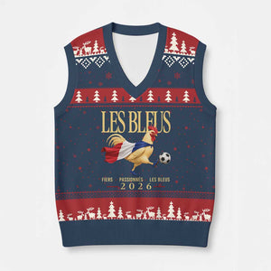 Les Bleus 2026 France Soccer V-Neck Knit Sweater Vest Rooster Wearing French Flag Patriotic Football Fan Graphic TS10 Navy Red Print Your Wear