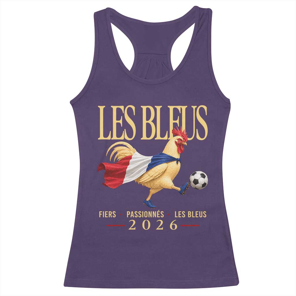 Les Bleus 2026 France Soccer Racerback Tank Top Rooster Wearing French Flag Patriotic Football Fan Graphic TS10 Purple Print Your Wear