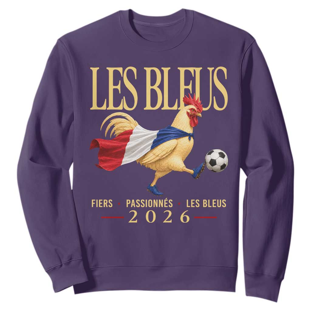 Les Bleus 2026 France Soccer Sweatshirt Rooster Wearing French Flag Patriotic Football Fan Graphic TS10 Purple Print Your Wear