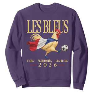 Les Bleus 2026 France Soccer Sweatshirt Rooster Wearing French Flag Patriotic Football Fan Graphic TS10 Purple Print Your Wear