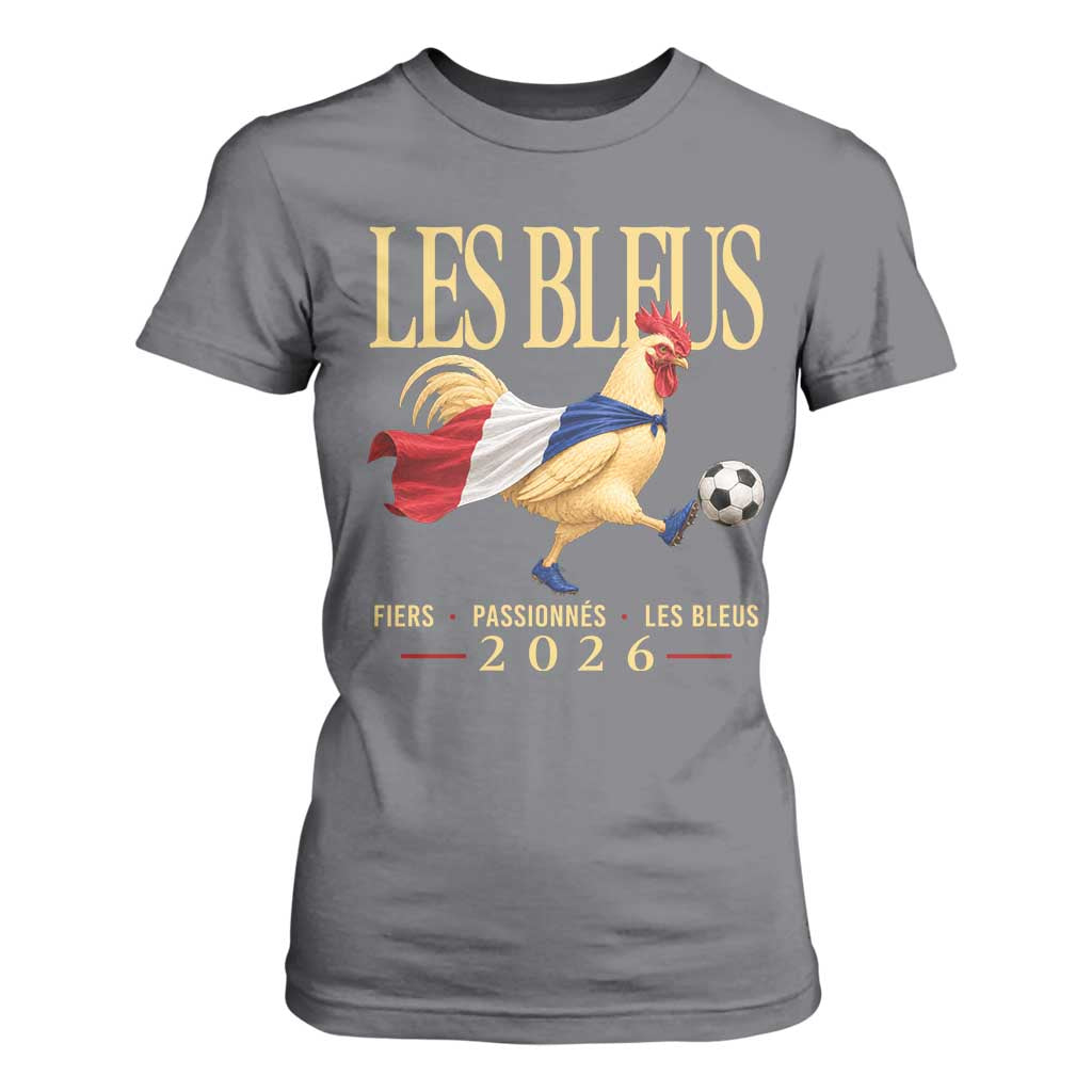 Les Bleus 2026 France Soccer T Shirt For Women Rooster Wearing French Flag Patriotic Football Fan Graphic TS10 Charcoal Print Your Wear