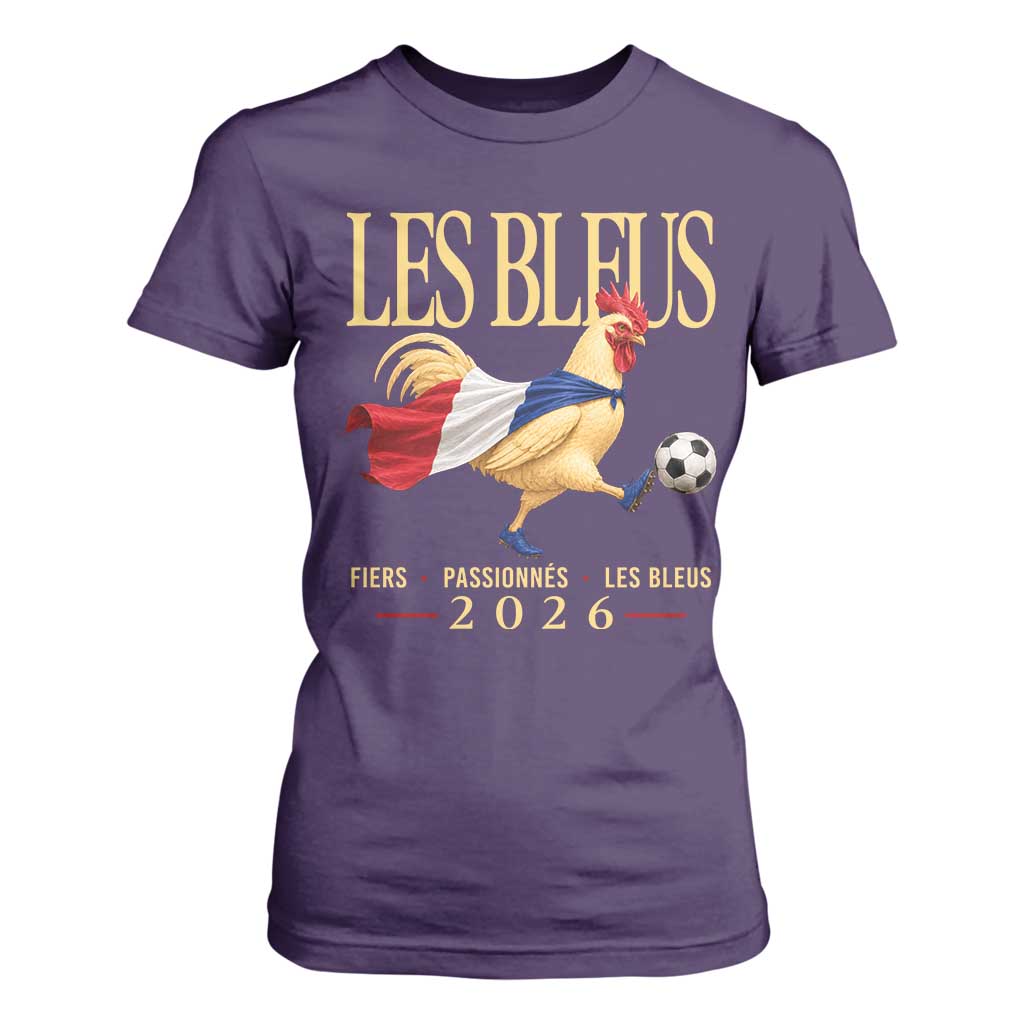 Les Bleus 2026 France Soccer T Shirt For Women Rooster Wearing French Flag Patriotic Football Fan Graphic TS10 Purple Print Your Wear