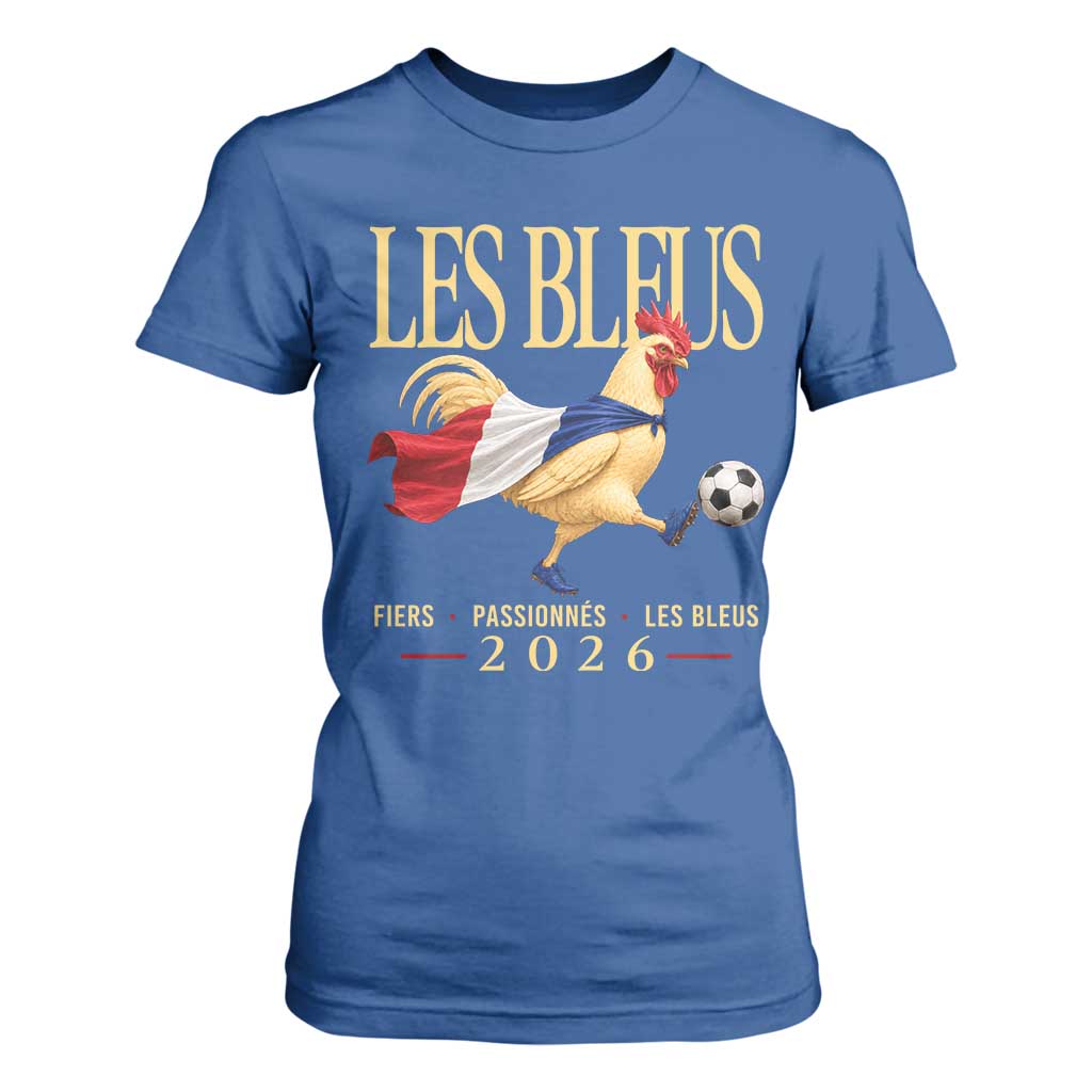 Les Bleus 2026 France Soccer T Shirt For Women Rooster Wearing French Flag Patriotic Football Fan Graphic TS10 Royal Blue Print Your Wear