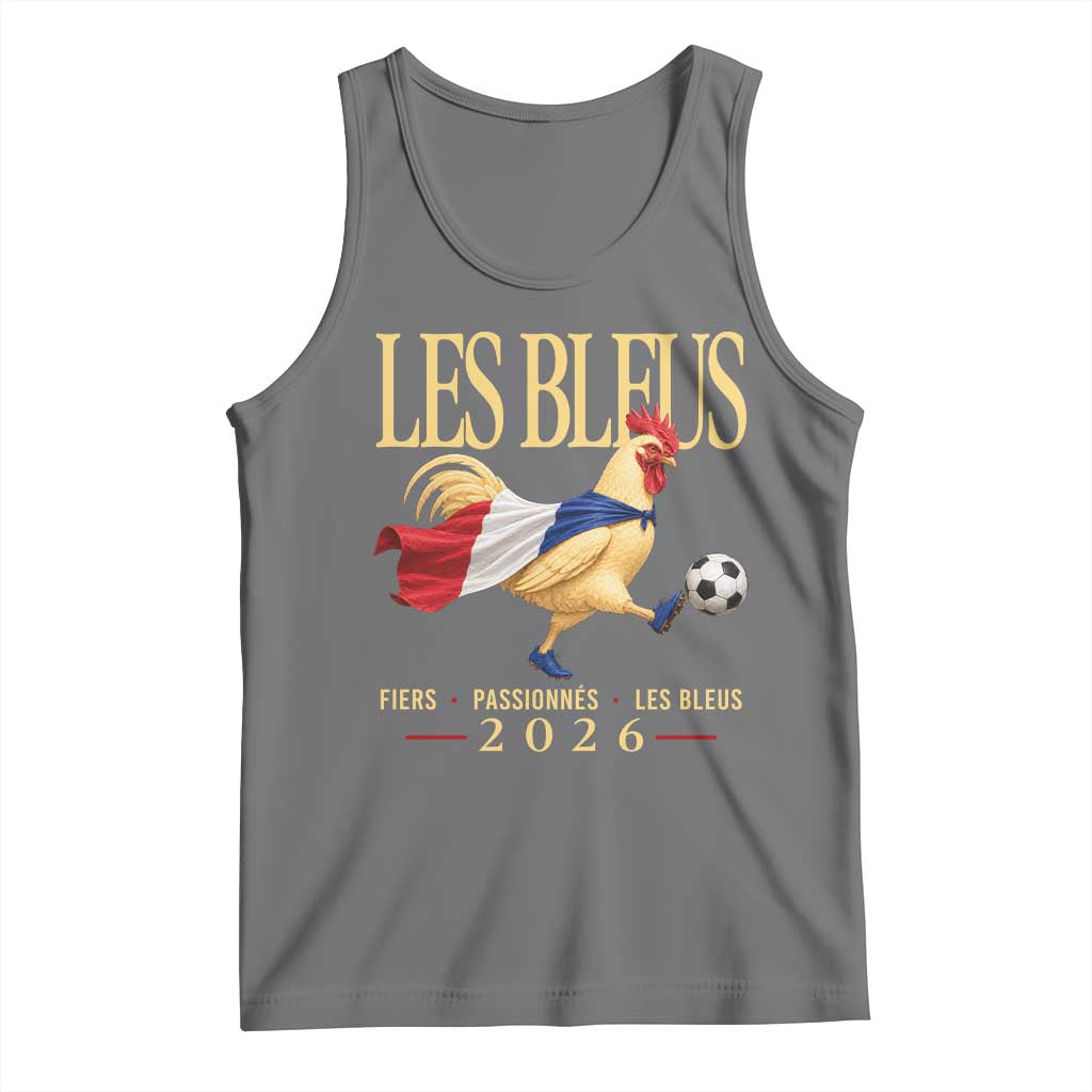 Les Bleus 2026 France Soccer Tank Top Rooster Wearing French Flag Patriotic Football Fan Graphic TS10 Black Heather Print Your Wear