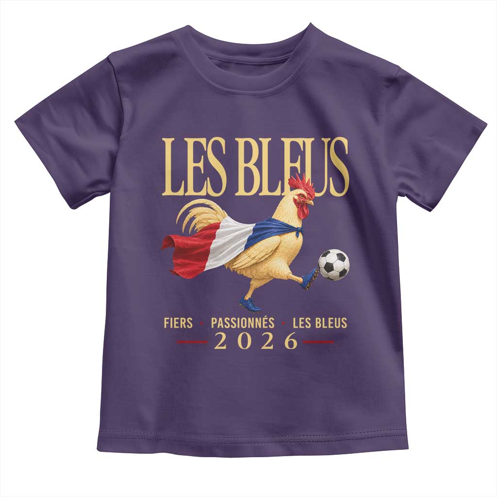Les Bleus 2026 France Soccer Toddler T Shirt Rooster Wearing French Flag Patriotic Football Fan Graphic TS10 Purple Print Your Wear