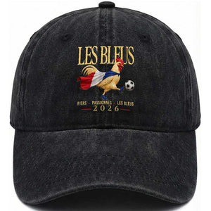 Les Bleus 2026 France Soccer Washed Cotton Baseball Cap Rooster Wearing French Flag Patriotic Football Fan Graphic TS10 Print Your Wear