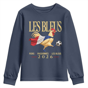Les Bleus 2026 France Soccer Youth Sweatshirt Rooster Wearing French Flag Patriotic Football Fan Graphic TS10 Navy Print Your Wear