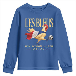 Les Bleus 2026 France Soccer Youth Sweatshirt Rooster Wearing French Flag Patriotic Football Fan Graphic TS10 Royal Blue Print Your Wear