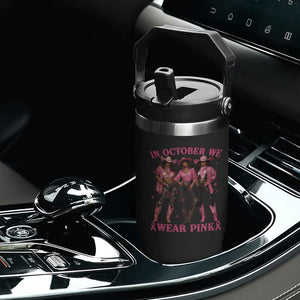 In October We Wear Pink Flip Straw Tumbler Breast Cancer Awareness Month Cowgirl Pink Ribbon TS10 Print Your Wear