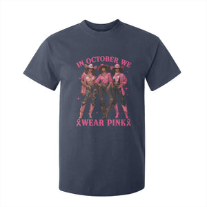 In October We Wear Pink T Shirt For Kid Breast Cancer Awareness Month Cowgirl Pink Ribbon TS10 Navy Print Your Wear