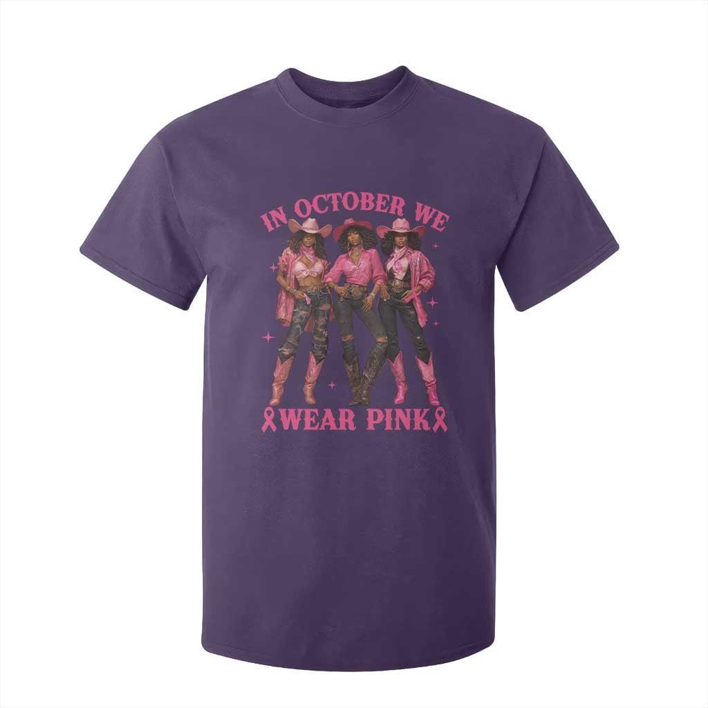 In October We Wear Pink T Shirt For Kid Breast Cancer Awareness Month Cowgirl Pink Ribbon TS10 Purple Print Your Wear