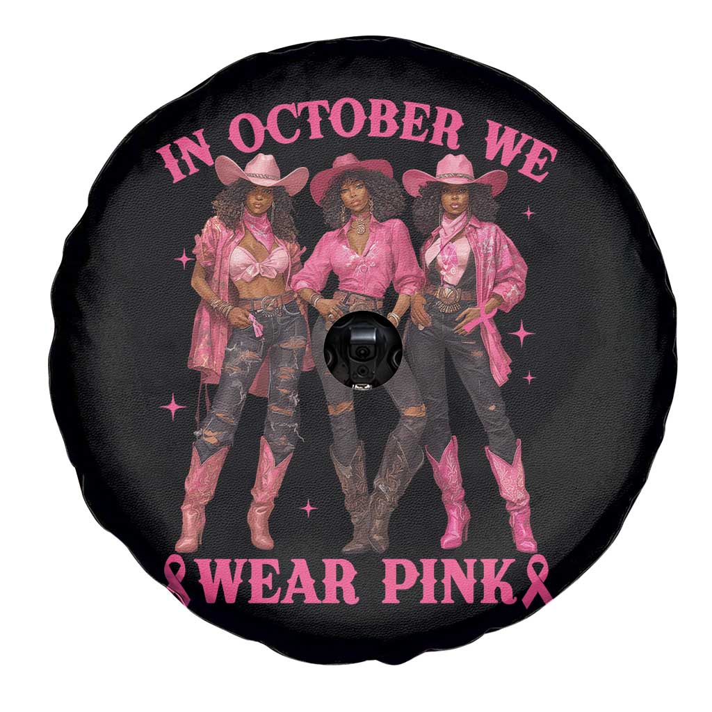 In October We Wear Pink Spare Tire Cover Breast Cancer Awareness Month Cowgirl Pink Ribbon TS10 Print Your Wear
