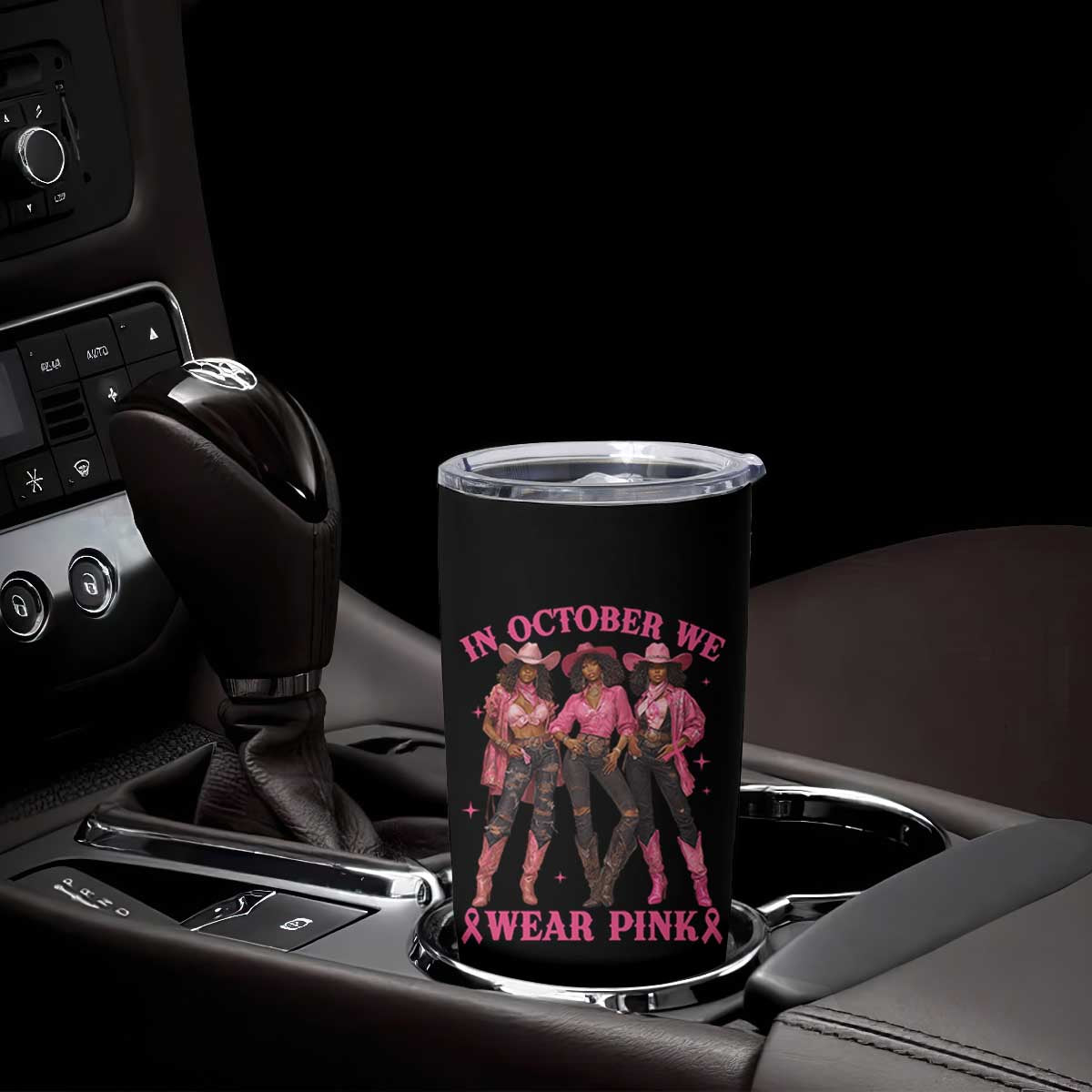 In October We Wear Pink Tumbler Cup Breast Cancer Awareness Month Cowgirl Pink Ribbon TS10 Print Your Wear