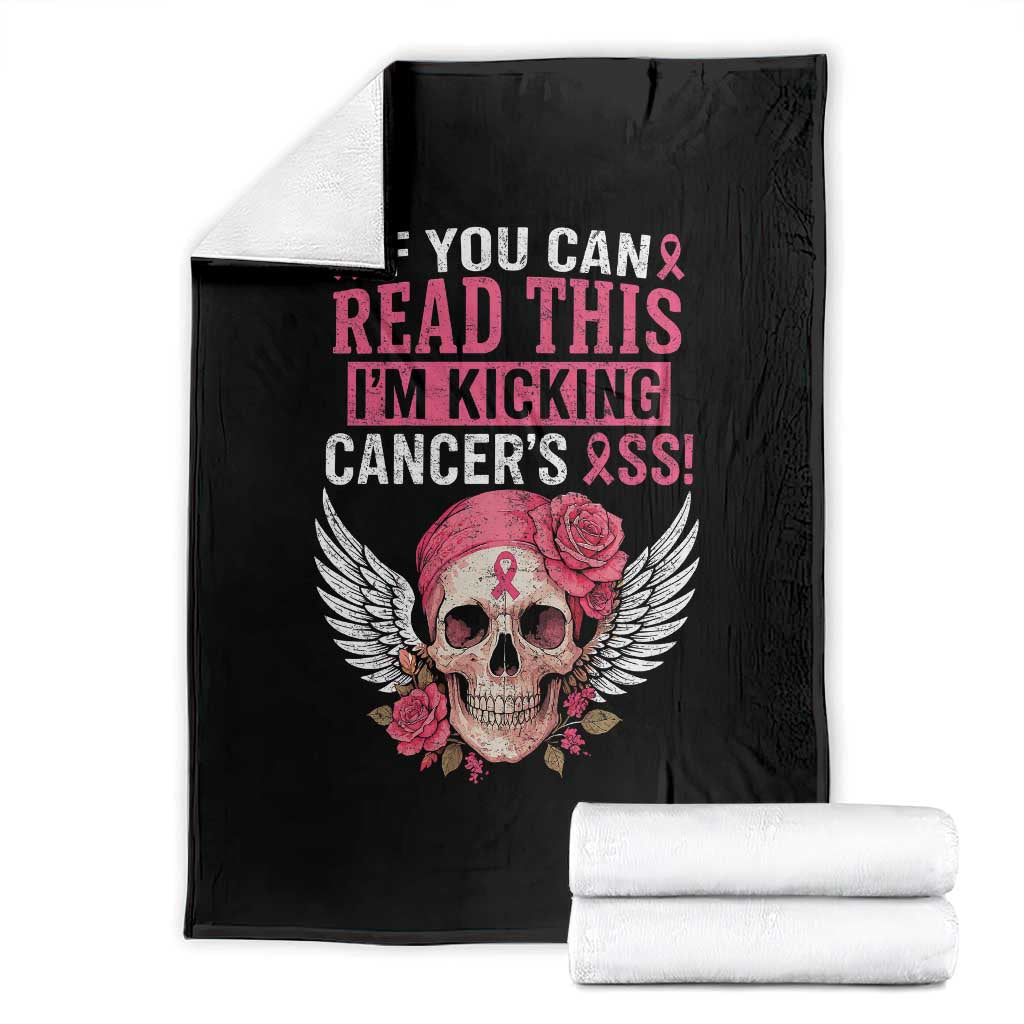 Funny Breast Cancer Survivor Throw Blanket Im Kicking Cancers Ass Pink Ribbon Skull TS10 Black Print Your Wear