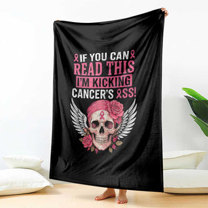 Funny Breast Cancer Survivor Throw Blanket Im Kicking Cancers Ass Pink Ribbon Skull TS10 Print Your Wear