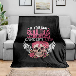 Funny Breast Cancer Survivor Throw Blanket Im Kicking Cancers Ass Pink Ribbon Skull TS10 Print Your Wear