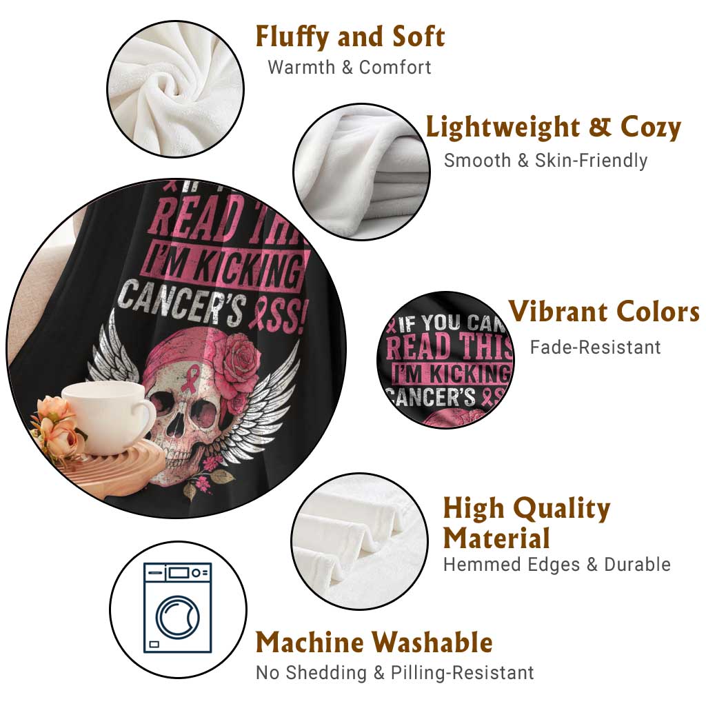 Funny Breast Cancer Survivor Throw Blanket Im Kicking Cancers Ass Pink Ribbon Skull TS10 Print Your Wear