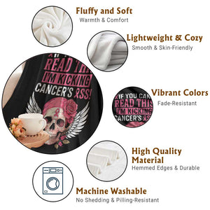 Funny Breast Cancer Survivor Throw Blanket Im Kicking Cancers Ass Pink Ribbon Skull TS10 Print Your Wear