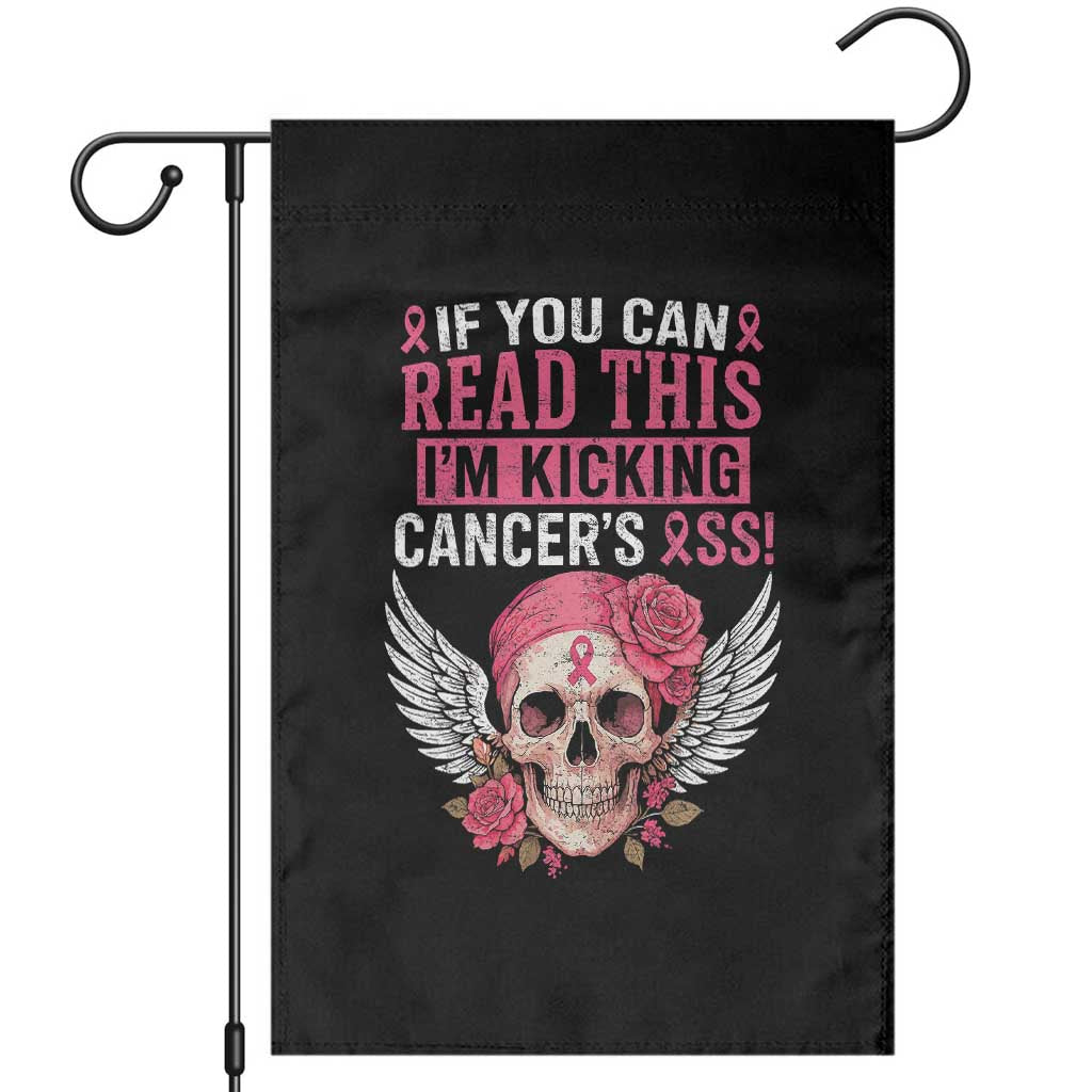 Funny Breast Cancer Survivor Garden Flag Im Kicking Cancers Ass Pink Ribbon Skull TS10 Black Print Your Wear