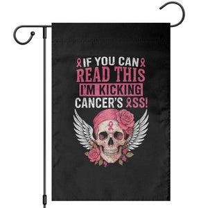 Funny Breast Cancer Survivor Garden Flag Im Kicking Cancers Ass Pink Ribbon Skull TS10 Black Print Your Wear