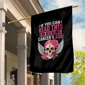 Funny Breast Cancer Survivor Garden Flag Im Kicking Cancers Ass Pink Ribbon Skull TS10 Print Your Wear