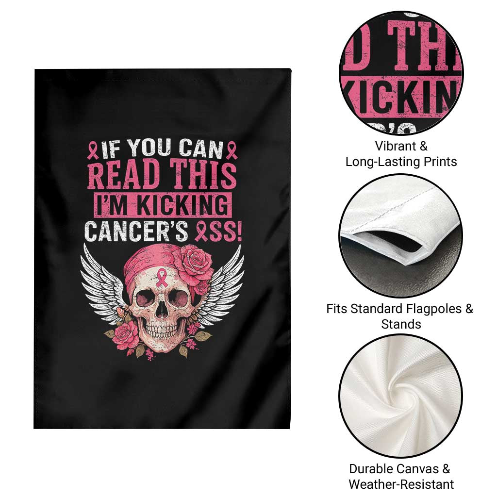 Funny Breast Cancer Survivor Garden Flag Im Kicking Cancers Ass Pink Ribbon Skull TS10 Print Your Wear