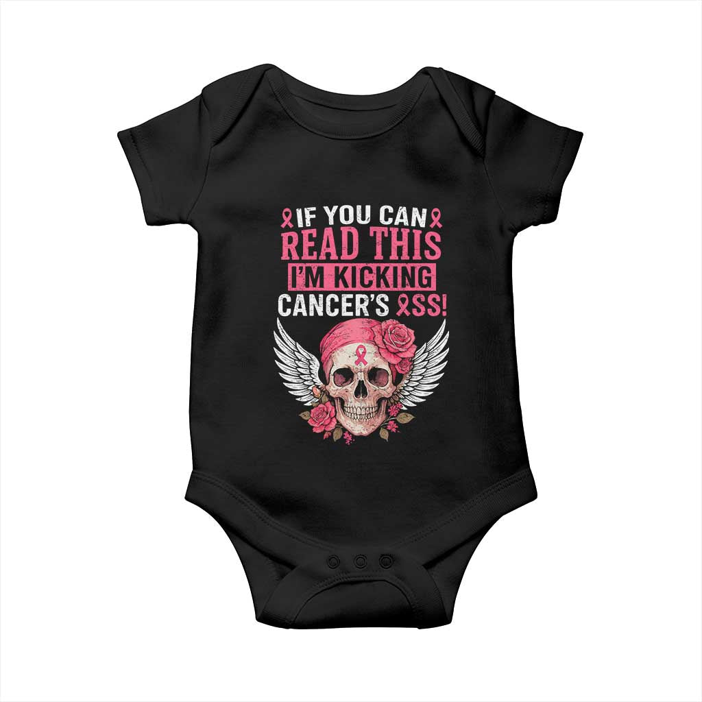 Funny Breast Cancer Survivor Baby Onesie Im Kicking Cancers Ass Pink Ribbon Skull TS10 Black Print Your Wear