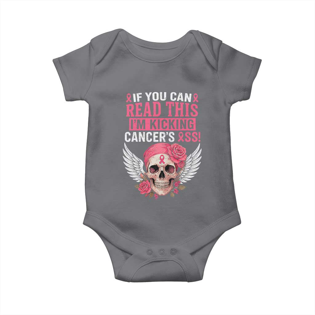 Funny Breast Cancer Survivor Baby Onesie Im Kicking Cancers Ass Pink Ribbon Skull TS10 Charcoal Print Your Wear